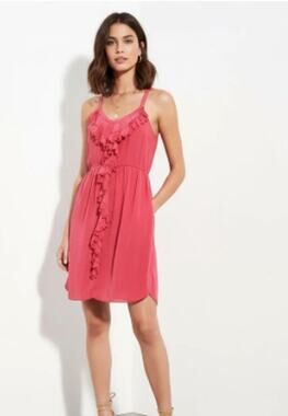 Rebecca Taylor Waterfall Ruffle Silk Cami Dress Coral Pink Sz 4